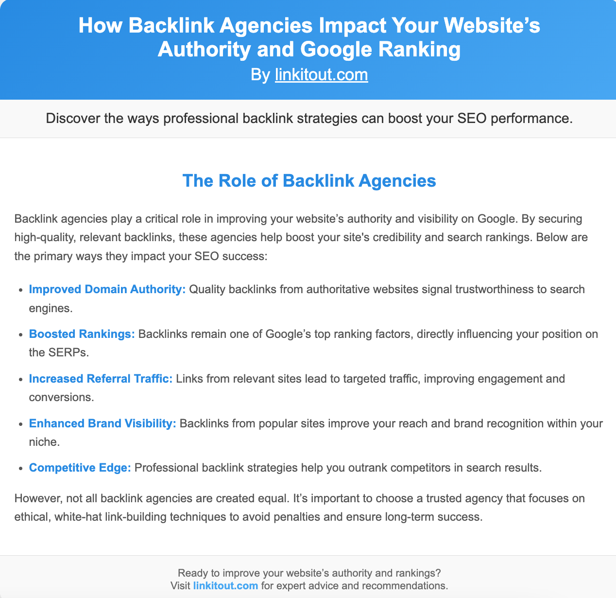 How Backlink Agencies Impact Your Website’s Authority and Google Ranking
